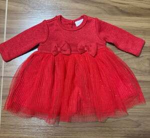 Just Lizzy Infant Baby Girl Red Long Sleeve Tulle Dress with Bows